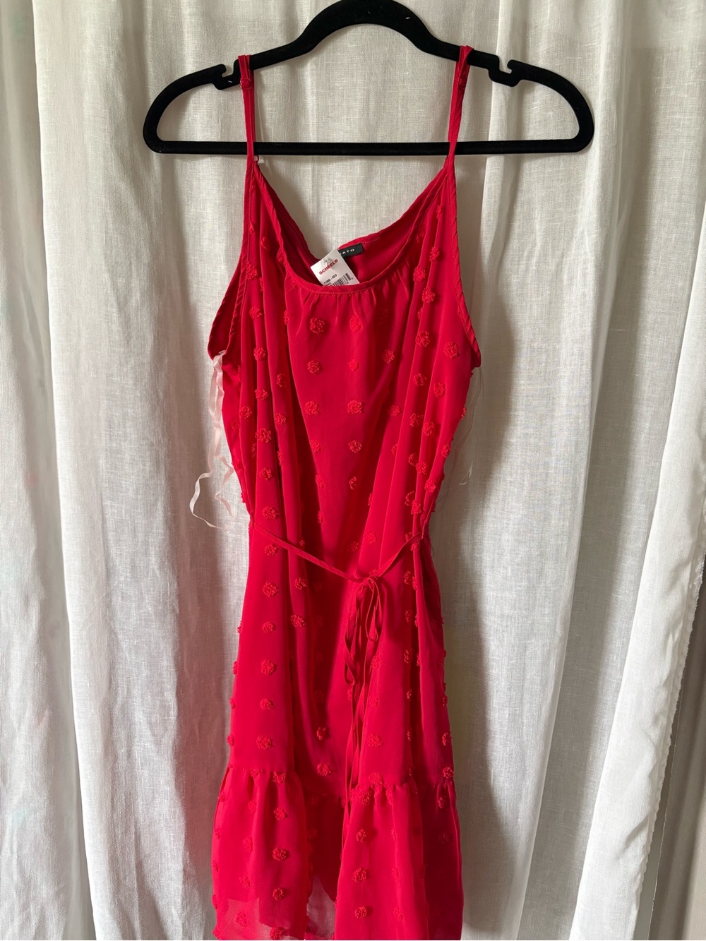 Bright Red Embroidered Spaghetti Strap Dress